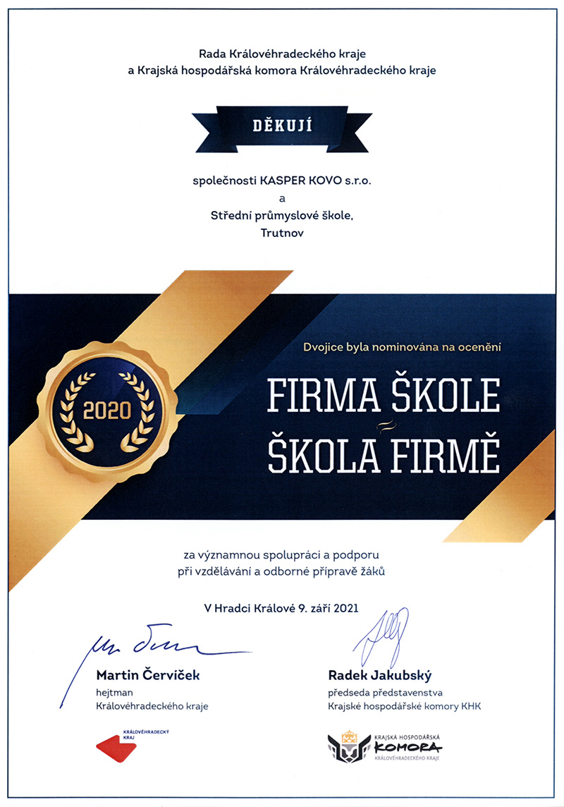 Certifikát Škola firme - firma škole 2020