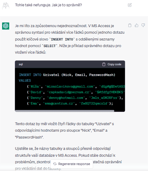 chatopenai dotaz databaze