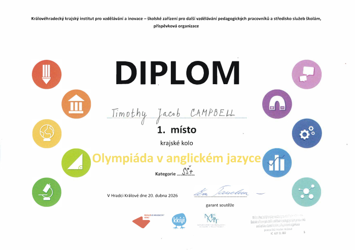 Úspěchy našich žáků v olympiádě z anglického jazyka 2026