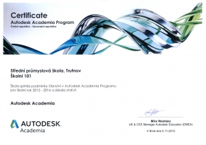 Certifikát Autodesk Academia Program